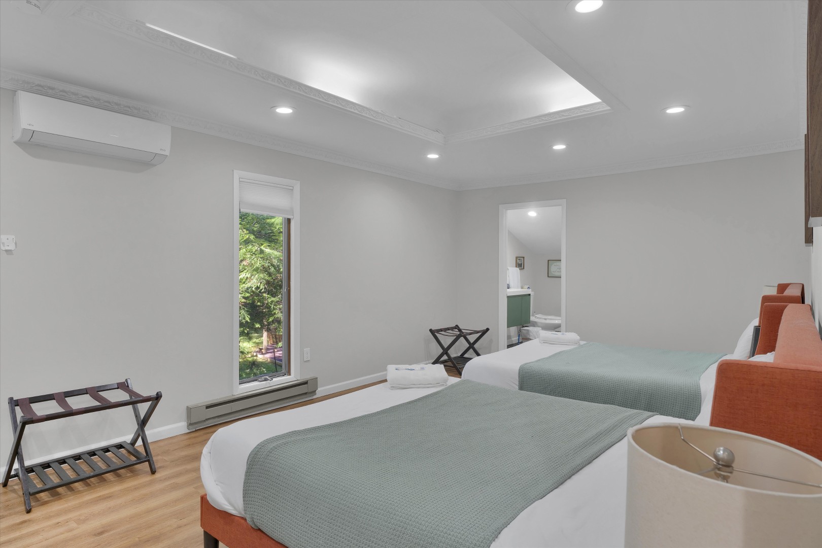 Relax  after a day of outdoor adventures in this light-filled room, offering flexible sleeping arrangements for groups.